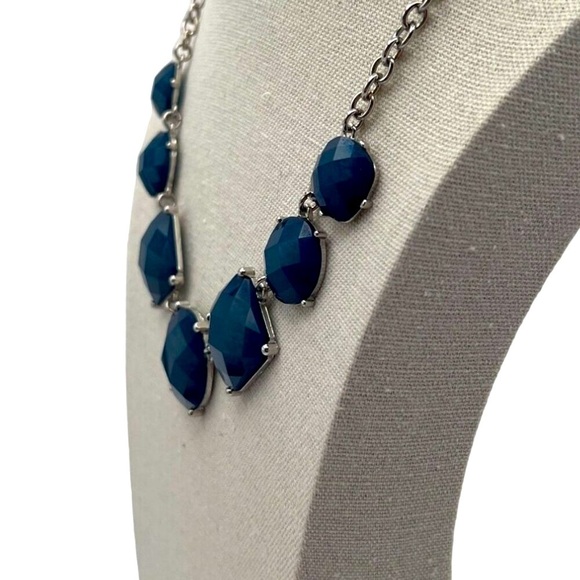 Blue Faceted Necklace & Bangle Set Geometric Design Silver-Tone Chain. N71 - Picture 10 of 12
